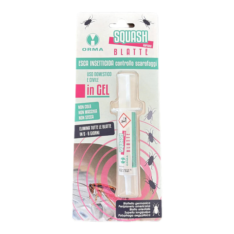 Squash Blatte - Siringa Gel Pronta all'Uso con Acetamiprid – Gel Scarafaggi e Blatte – ORMA         e Rapida in 5-6 Giorni – Elevata Attrattività - Insetticida Scarafaggi Facile da Usare - 1 Siringa Marca: Orma